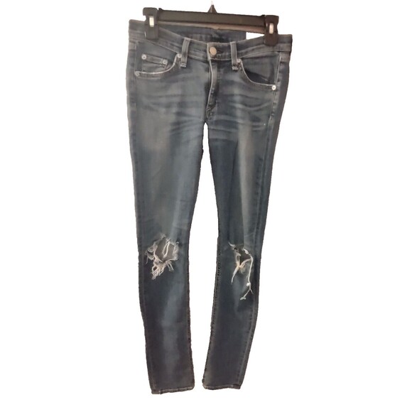 Rag & Bone Women's Barons W HLS Size 27 Blue Distressed Skinny Jeans - Picture 1 of 12